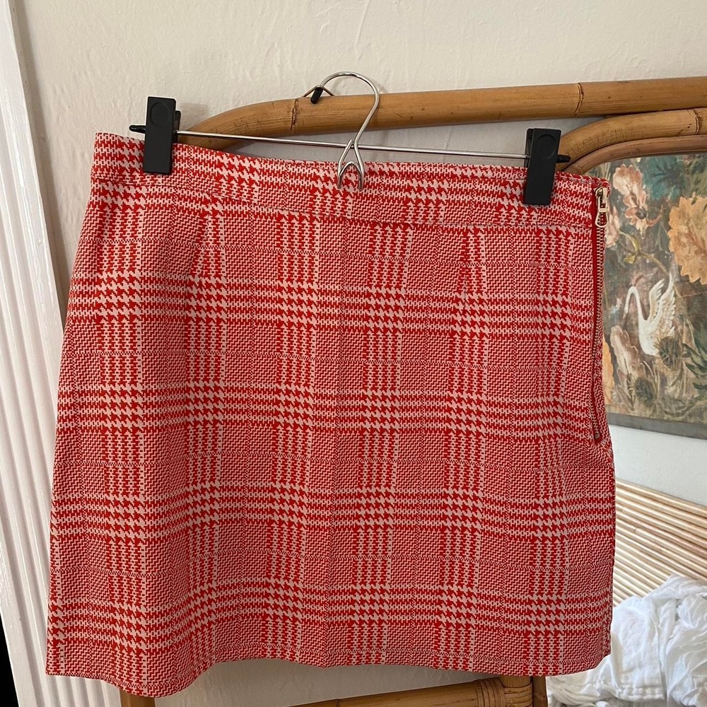 forever 21 Plaid bright red mini skirt with gold detail zipper